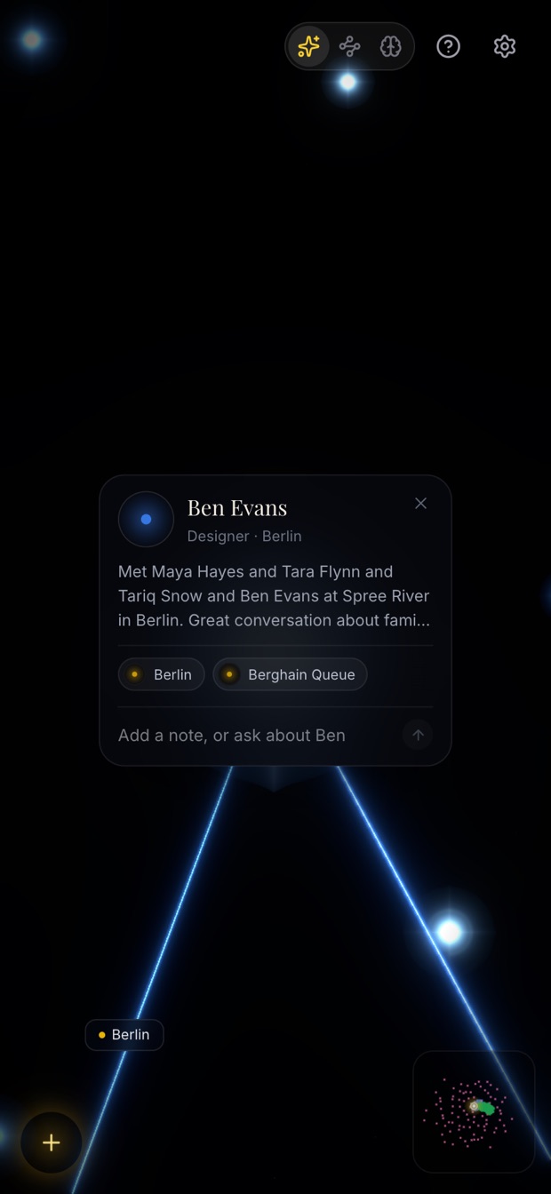 A person's star in Netty with glowing lines to the people they connect to